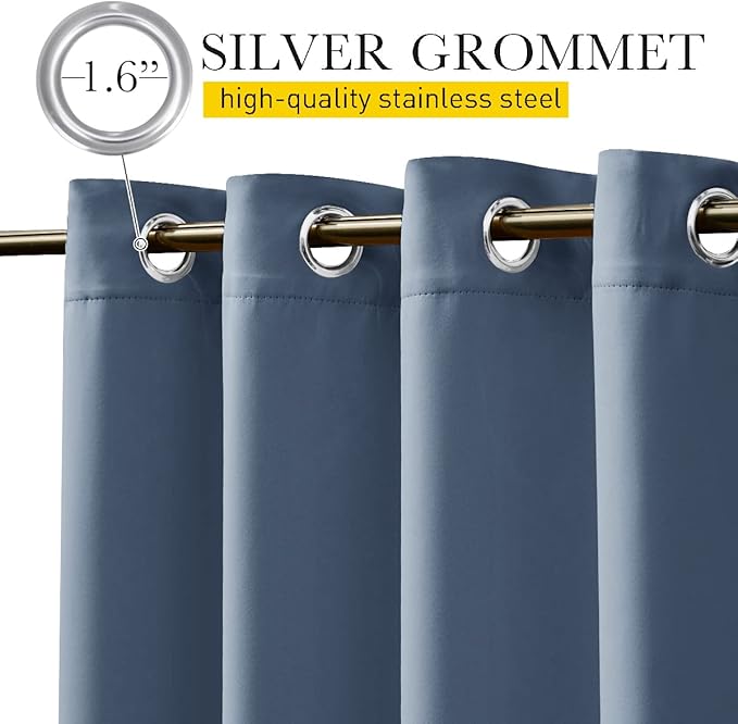 NICETOWN 2 Panels Outdoor Curtains for Patio Extra Wide 84", Waterproof & Windproof Grommet & Back Tab Fixed Top and Bottom Sun Blocking Privacy Drapes with Rope for Gazebo, Stone Blue, W84 x L95