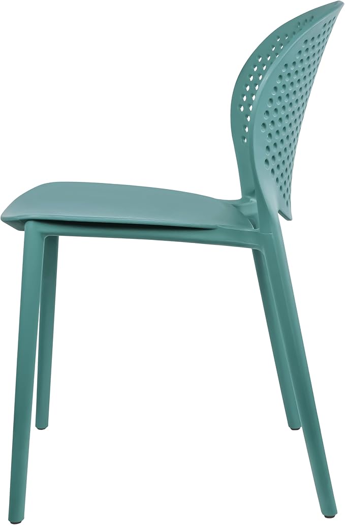 Patio Dining Chairs in Teal, Stackable Plastic, Set of 2