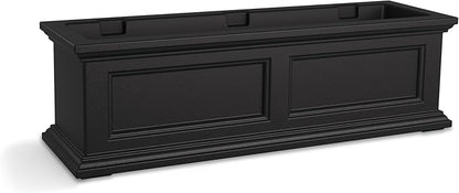 Mayne Fairview 3ft Durable Self Watering Window Box Planter with Wall Mount Brackets, UV & Weather Resistant, Double Wall Design, New England Architecture for Outdoor Décor, Black