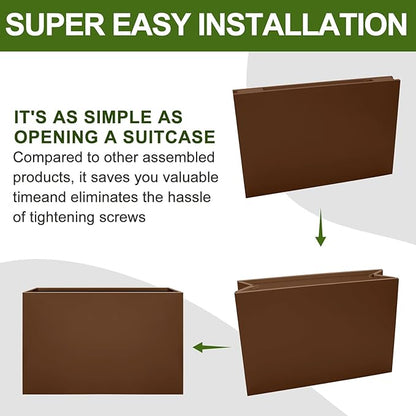 Galvanized Steel Planter Box-No Installation Required Metal Rectangular Block Long Box Planter Modern Outdoor Planters All-Weather Use with Drainage Holes for Patio/Porch, 36×24×12IN（Brown）