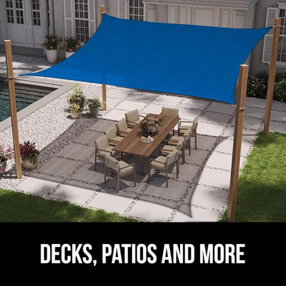 GORILLA GRIP Heavy Duty Sun Shade, UV Protection Fade Tear and Rust Resistant Rectangle Sunshade Canopy, Curved Edges Blocks Sunlight, Breathable Sail, Outdoor Patio, Lawn Garden, 12x12x12, Blue