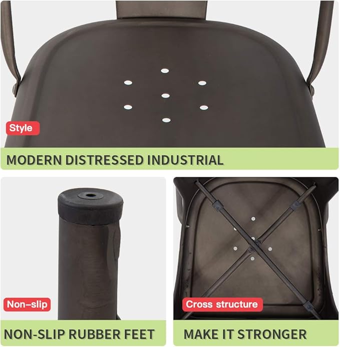 Patio Dining Chairs, Set of 4, Bronze Stackable with Removable Backrest
