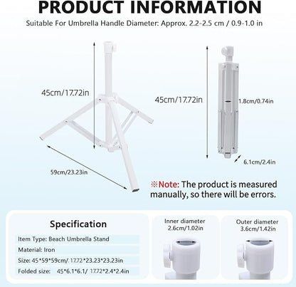 Beach Umbrella Stand Base,Portable Foldable Sun Umbrella Stand White Triangular Iron Support Base for Patio Beach Garden Camping Fishing Outdoor Sunshade Stand