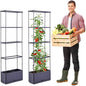 GENMOUS 2 Pack Rectangle 4 Tier Tomato Planter, Raised Garden Bed Tall 45'' Vertical Elevated Garden Planter Standing Garden Bed Planter Box with Drainage Holes Patio Balcony Porch Black