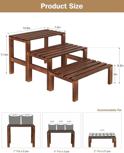3 Tiered Wooden Plant Stand Shelf Indoor Outdoor,Corner Small Flower Pot Stand ,Rustic Narrow Low Short Plants Holder Rack for Tall Plants Succulent in Patio Livingroom Balcony Window Sill Table Desk