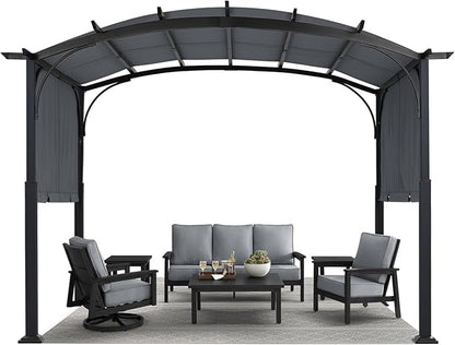 MASTERCANOPY 10x10ft Outdoor Retractable Pergola with Sun Shade Canopy Patio Metal Garden Pergola,Dark Grey