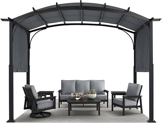 MASTERCANOPY 10x10ft Outdoor Retractable Pergola with Sun Shade Canopy Patio Metal Garden Pergola,Dark Grey