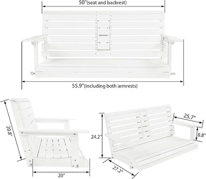 Poly Lumber 2-Seat Porch Swing, HIPS 4.5-Feet Bench Swing with Foldable Cup Holders,18/8 Stainless Steel Hardware, High Backrest and Deep Contoured Seat (Snow White, 4.5-feet)