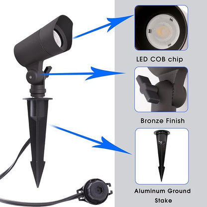 E ENERGETIC LIGHTING LED Landscape Lights with Connectors, 12V Low Voltage, Warm White 3000k, 4W, 175LM, Outdoor Waterproof Garden Pathway Lights Wall Tree Flag Spotlights with Spike Stand, 10 Pack