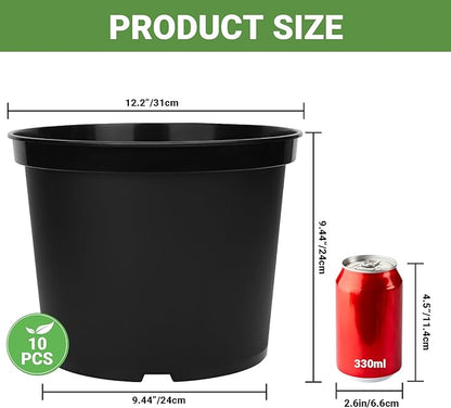 GREANER 5 Gallon Black Planter Pots, 10PCS Plastic Durable Plant Pots for Plants, Seed Starting Container for Flower Herb Vegetable Seedling Tree Fruit