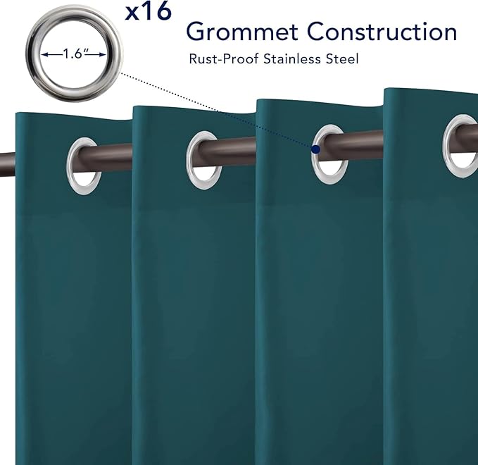 PureFit Outdoor Curtains for Patio Waterproof Weatherproof, UV Resistant Outside Curtains for Gazebo, Front Porch, Pergola, Sun Blocking Privacy Curtain, 120W x 108L inch, 1 Panel, Teal