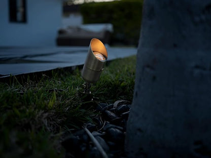 12V LogiSpot Brass Outdoor Spotlight (Bronze) with 5W 2700K Warm White 400 Lumen MR16 LED Bulb for Low Voltage Landscape Lighting of Yard, Lawn, Garden, Patio, Trees & House