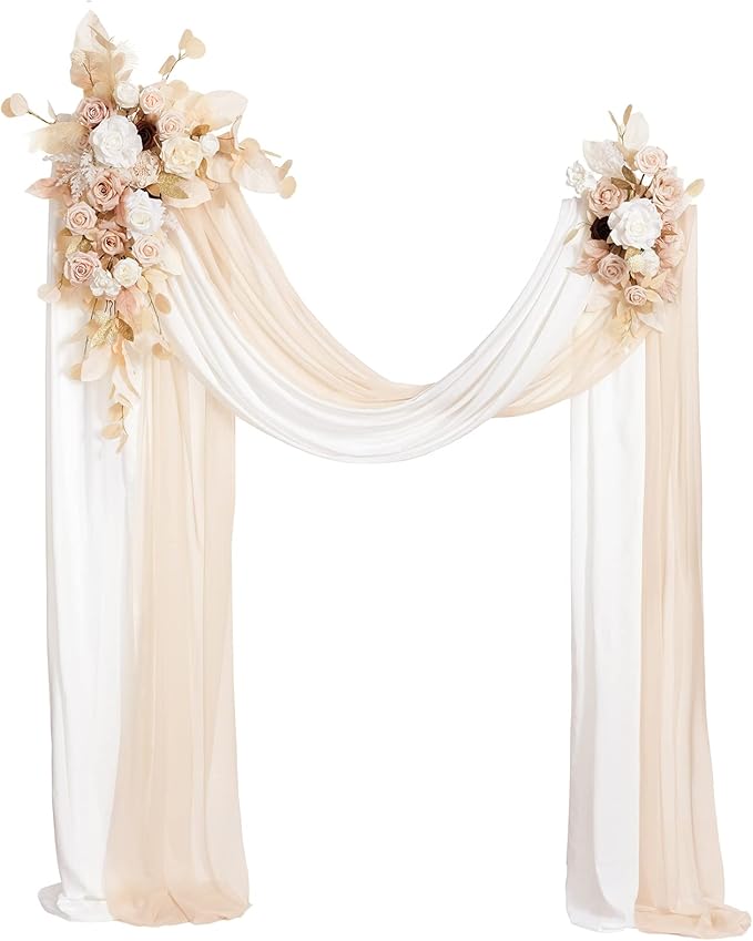 Artificial Flowers Wedding Arch Swag Set, 4 Pieces, White & Beige