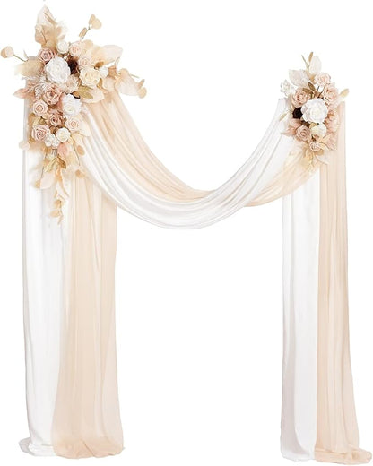 Artificial Flowers Wedding Arch Swag Set, 4 Pieces, White & Beige
