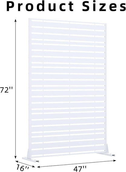 Casaphoria 72" H x 47" W Metal Privacy Screen, Outdoor Freestanding Decorative Divider for Patio, Deck, Balcony, and Garden with Stable Base, White-Adams