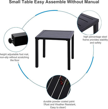 PHI VILLA Outdoor Patio Side Table Set of 2, 19" Small Black Metal Square End Table, Outside Coffee Bistro Table for Porch, Deck, Balcony, Indoor