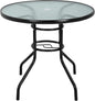 32in Outdoor Table Patio Dining Table Outdoor Dining Table with Umbrella Hole Round Tempered Glass for Yard Bistro Lawn Balcony