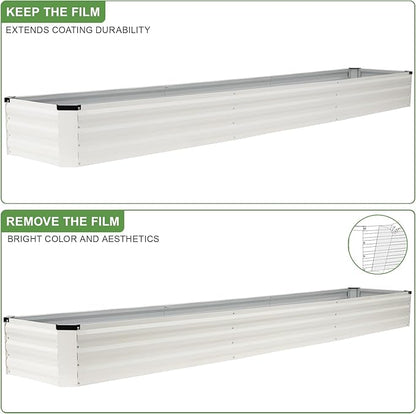Galvanized Raised Garden Bed Outdoor | Metal Raised Garden Bed for Gardening 2Pack | Large Planter Box for Vegetables Flowers Fruits | Easy Assembly & Safety Design Flower Beds 12x2x1ft White