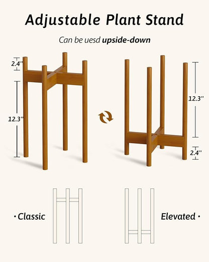 Adjustable Plant Stand Indoor, Bamboo Plant Stand Fits 8 9 10 11 12 Inches, Small Corner Planter Holder for Indoor Plants, Single Floor Plant Stands for Living Room Balcony, Light Brown Tall
