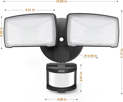 LEPOWER LED Security Lights Motion Sensor Light Outdoor, 30W 3200LM Motion Security Light, 5500K, IP65 Waterproof, 2 Head Motion Detector Flood Light for Garage, Yard, Porch, Black (Not Solar Powered)