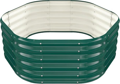 Hexagon Raised Garden Bed, 48 Inch Diagonal & 16.5 Inch Tall, Galvanized Steel Planter Box with Wave-Shaped Metal Panels for Outdoor Flower,Tree,Herb & Vegetable Garden (Dark green, 4FT X 1.5FT)
