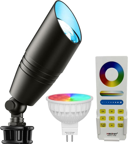 Outdoor Spotlights, 12V RGB+CCT Color Changing with Remote, Die-Cast Aluminum