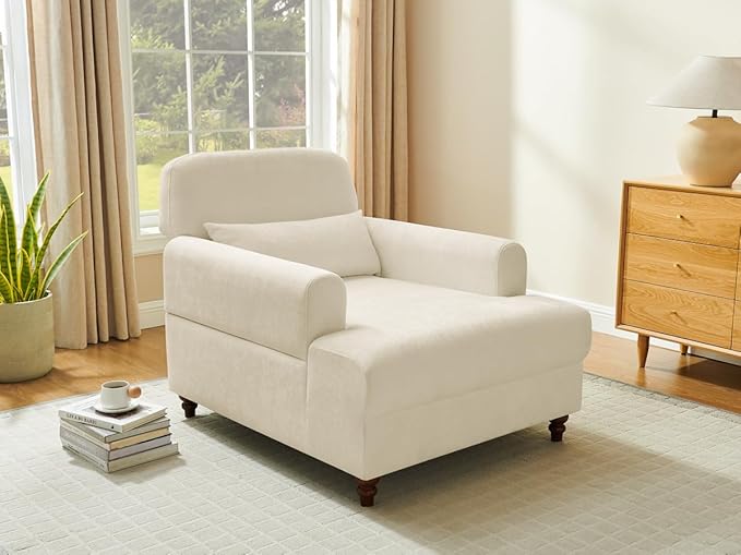 Chaise Lounge Chair Indoor with Adjustable Backrest, Oversized Accent Armchair for Living Room & Bedroom, Upholstered Mid-Century Reading Chair, Comfy Single Sofa Chair, Modern Living Room Chair