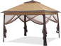 GDY 11x11 Pop Up Canopy Tent, Outdoor Canopy with Netting, Outdoor Gazebo for Backyard, Tent with Handbag, Brown.