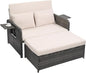 VINGLI Patio Daybed, Wicker Outdoor Daybed with Storage Ottoman & 5-Level Adjustable Backrest, All-Weather Rattan Cushioned Patio Loveseat Sofa for Garden Balcony Backyard (Beige, Gray)