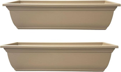 The HC Companies 24 Inch Mojave Window Planter Box with Drainage Holes, Lightweight UV-Resistant Plastic Outdoor Planters, 2-Pack Flower Box for Garden & Home Decor, Sandstone