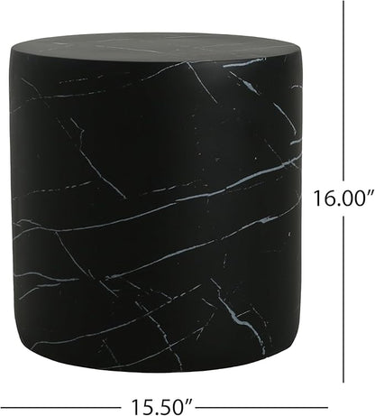 Christopher Knight Home Outdoor Round Side Table,Patio Garden Stool End Coffee Table,Decorative Accent Table for Patio,or Balcony,Lightweight Concrete Material,Black Marble