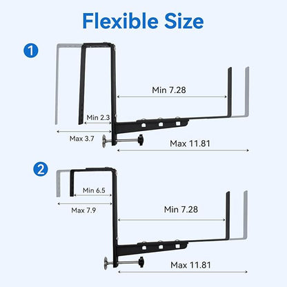 Halatool 2-Pack Adjustable Window Box Bracket, Heavy Duty Wall Mount Planter Holder for Outdoor Window Flower Boxes on Balcony, Porch, Fence and Patio