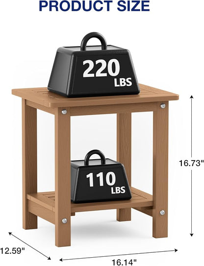 Side Table, 16-Inch HIPS Weather-Resistant End Table, Teak or Navy