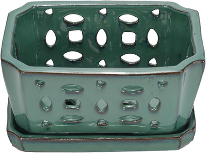W&W Orchid Pot with Holes and Saucer for Repotting, Green, 9.7 Inches