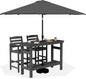 SERWALL Outdoor Bar Set with 9ft Umbrella, All-Weather HDPE Patio Bar Chairs and Table, Outdoor Furniture Set for Poolside, Backyard, Garden - Grey