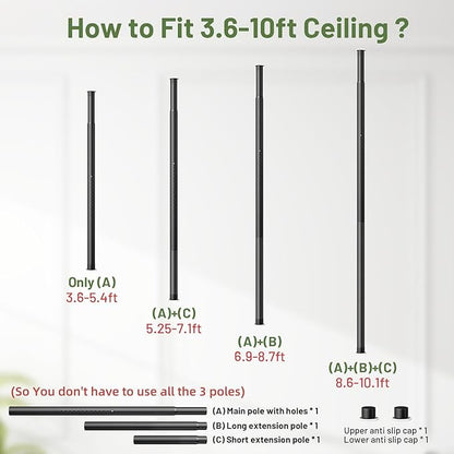 Tension Rod Plant Stand, Plant Poles for Hanging Plants Indoor, Metal Floor to Ceiling Hanging Plants Stand, Tension Pole Plant Stand with 6 Hooks (Fit 3.6-10ft)