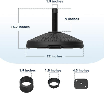 wikiwiki 80 Lbs HDPE Round Patio Umbrella Base, Weighted Umbrella Stands Fits 1.5-1.9in Poles for Garden, Lawn, Deck, Backyard & Pool, Black