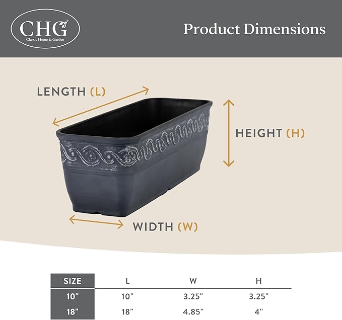 Classic Home and Garden Corinthian Trough Planter, 10", Slate Blue (3 Pack)