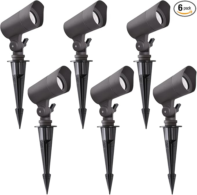 LED Landscape Lights with Connectors, 12V Low Voltage, Warm White 3000k, 4W, 175LM, Outdoor Waterproof Garden Pathway Lights Wall Tree Flag Spotlights with Spike Stand, 6 Pack