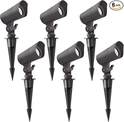 LED Landscape Lights with Connectors, 12V Low Voltage, Warm White 3000k, 4W, 175LM, Outdoor Waterproof Garden Pathway Lights Wall Tree Flag Spotlights with Spike Stand, 6 Pack
