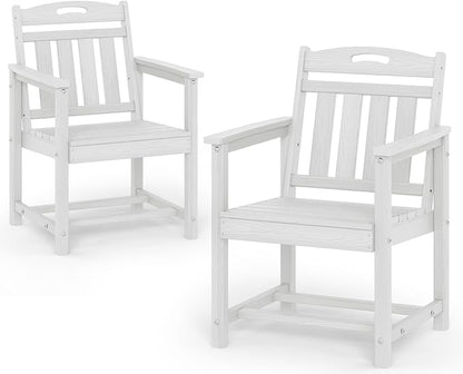 Patio Chairs Set of 2, HDPE Outdoor Dining Chairs with Wide Seat, All Weather Oversized Porch Chair for Garden, Backyard, Deck - White