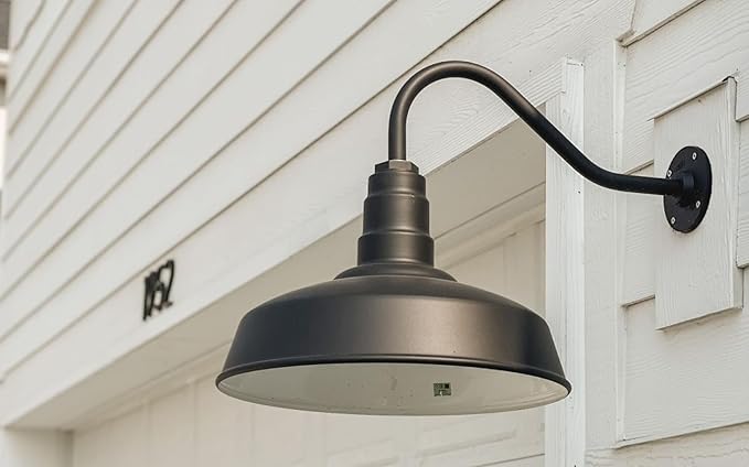 Wall Lights with 16-Inch Dome, Matte Black Steel Farmhouse Barn Style