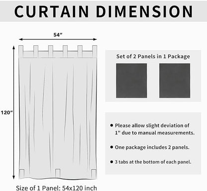 Easy-Going Outdoor Patio Curtains Detachable Tab Top Windproof Weatherproof Curtain for Cabana, Porch, Pergola and Gazebo, Tab Bottom Drape, 2 Panels, 54W x 120L inch, Gray