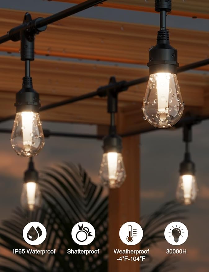 XMCOSY+ Smart Outdoor String Lights, 72.5Ft Patio Lights Waterproof, App Control, Compatible with Alexa, RGBCWIC Color Changing LED String Light for Outside