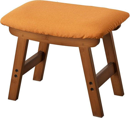 Foot Stool,Ottoman,Bamboo Small Sofa Foot Rest Under Desk,Extra Seating for Living Room, Bedroom and Kitchen(Brown Stool Legs - Orange Surface)