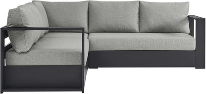 Modway Tahoe Aluminum 3-Piece Outdoor Patio Furniture Gray, Modular Sectional Sofa Set with Weather-Resistant Cushions, Ideal for Deck, Backyard Poolside