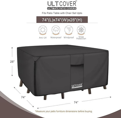 ULTCOVER 600D Tough Canvas Heavy Duty Square Patio Table and Chair Cover - Waterproof Outdoor General Purpose Furniture Covers 74 inch, Black