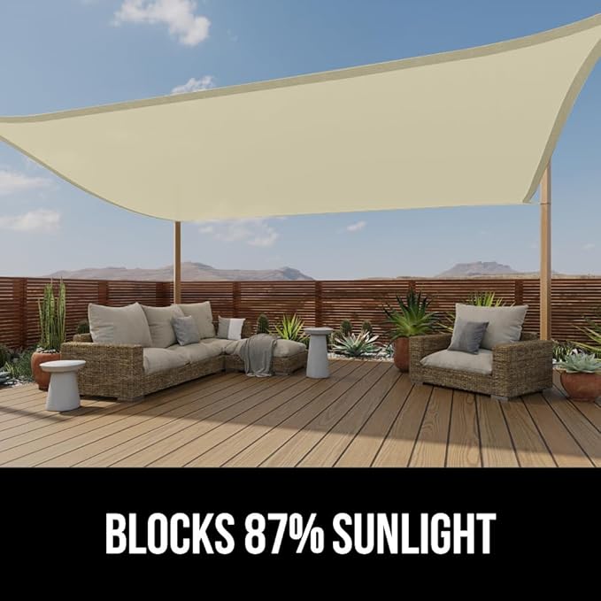 GORILLA GRIP Heavy Duty Sun Shade, UV Protection Fade Tear and Rust Resistant Rectangle Sunshade Canopy, Curved Edges Blocks Sunlight, Breathable Sail, Outdoor Patio, Lawn Garden, 8x12 FT Butter Cream
