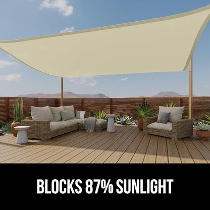 GORILLA GRIP Heavy Duty Sun Shade, UV Protection Fade Tear and Rust Resistant Rectangle Sunshade Canopy, Curved Edges Blocks Sunlight, Breathable Sail, Outdoor Patio, Lawn Garden 12x12 FT Butter Cream