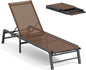 Aluminum Chaise Lounge Chair Outdoor, Foldable Patio Lounge Chair Assemble-Free, Pool Lounge Chairs with 5 Adjustable Backrest, Outdoor Lounge Chairs for Outside Poolside Beach Lawn Brown
